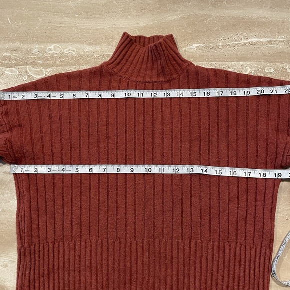 Womens‎ Cropped Ribbed Sweater Mock Turtleneck Rust Red Brown Fisherman College - Picture 6 of 8